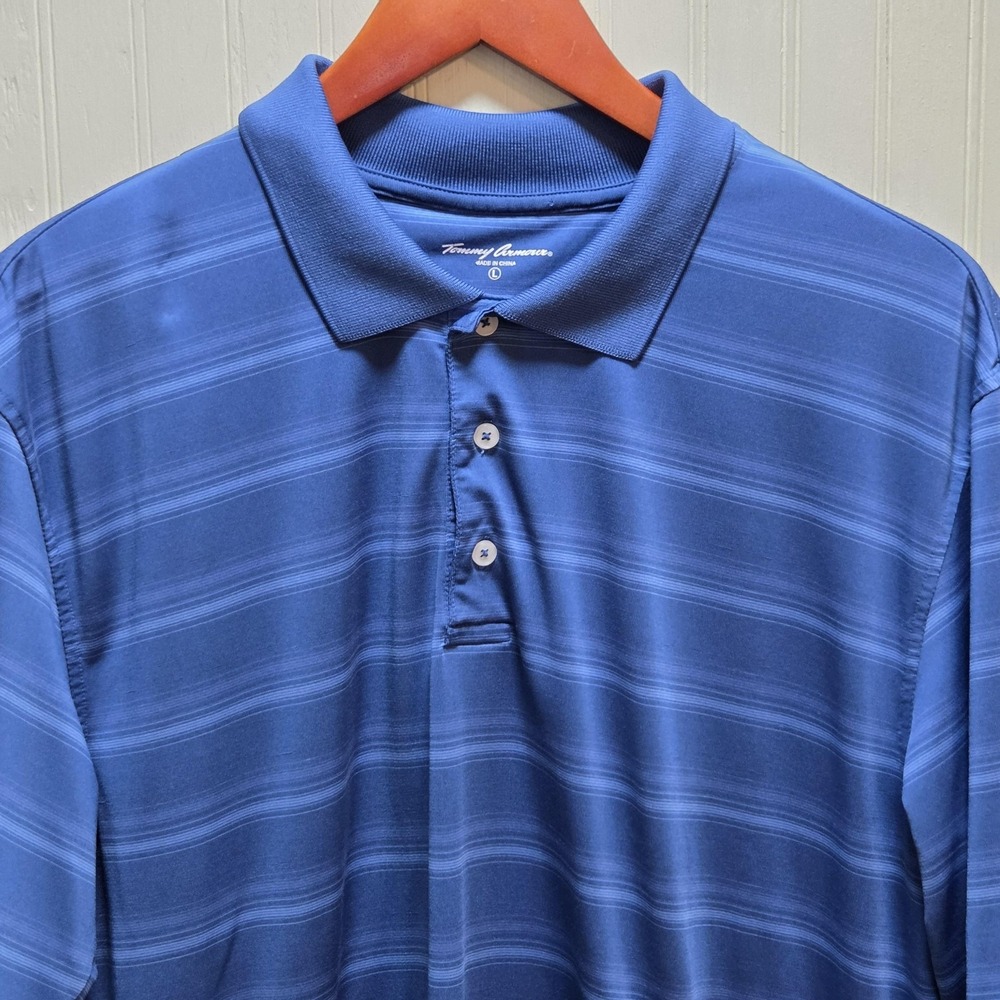 Tommy Armour Polo Shirt Mens Large Blue Stripe Stretch Golf‎ Performance Top